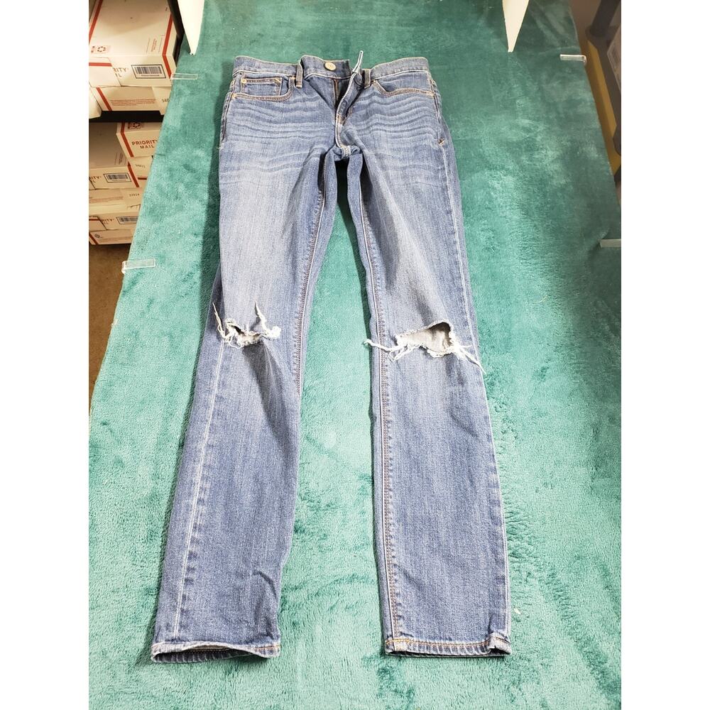Express Jeans Size 0 Women Blue Denim Stretch Pants Distressed Mid Rise Skinny - Picture 2 of 13